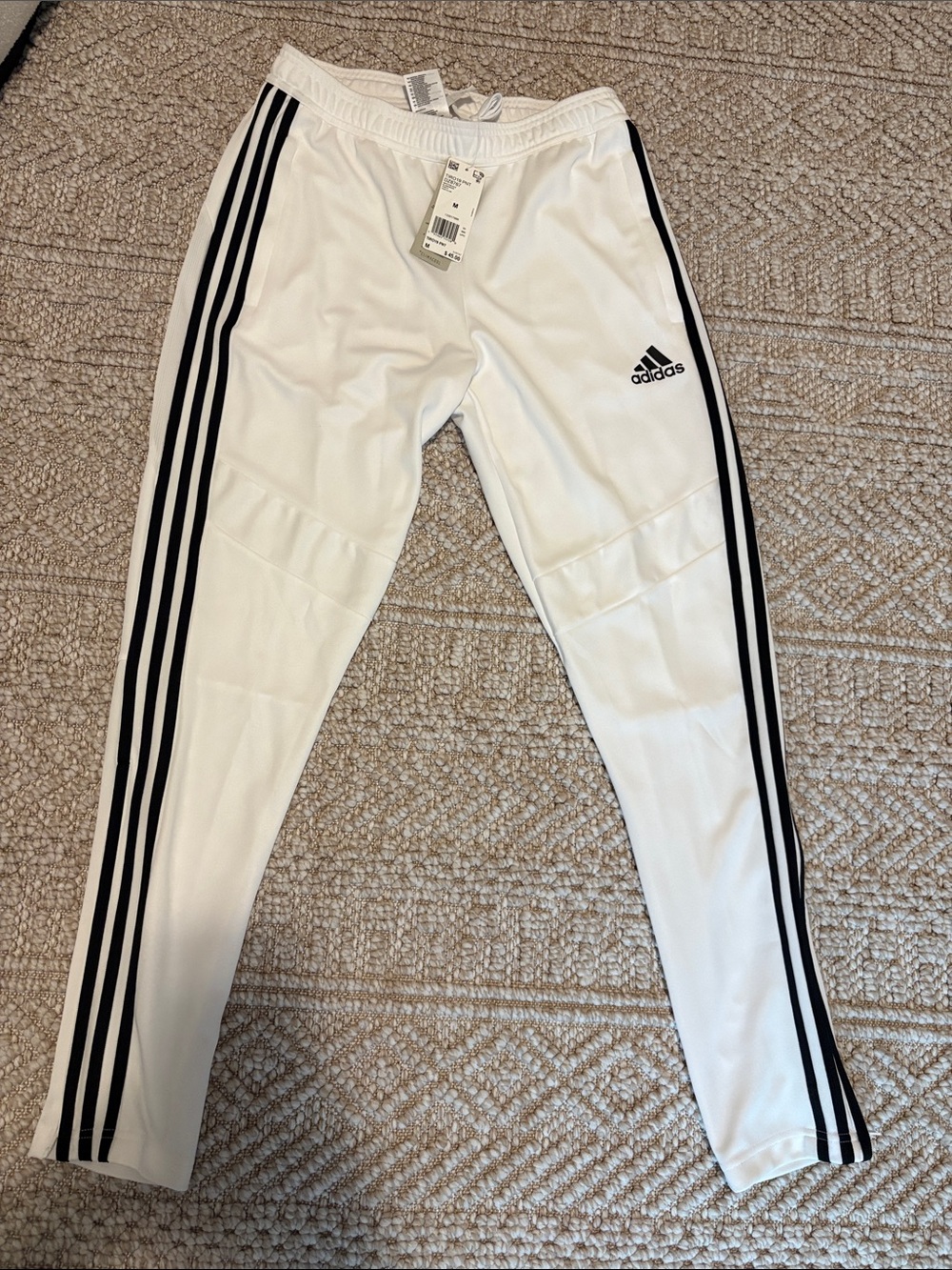 adidas White Jogger Pants with Black Three-Stripe Side Trim